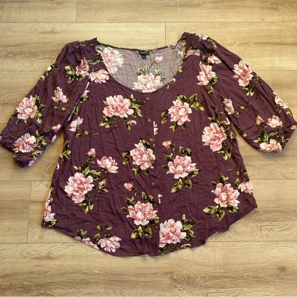 Torrid top Rayon Slub Button-Front Puff Sleeve top blouse size 3X floral - Picture 11 of 11